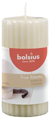 Produktbild von Bolsius Duft Stumpenkerze geriffelt Vanille weiß , Höhe 12 cm