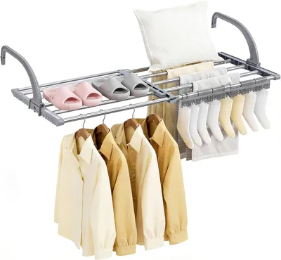 Image de Étagère à linge pliable et compact, extensible de 45 à 77 cm, idéale pour les radiateurs, les balcons, ainsi que pour une utilisation intérieure et extérieure