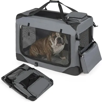 Produktbild von Tierbedarf, Hunde, Hundetransport, Hundetransportbox, Hundebox, Auto, Transportbox, faltbar, Größe L, 83,5 x 58 x 58 cm, Grau