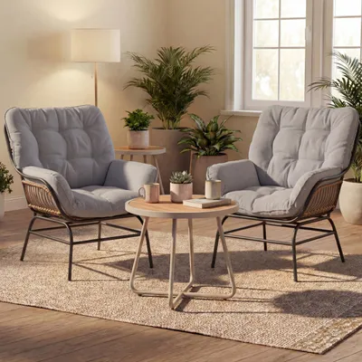 Immagine prodotto di Set di 2 poltrone lounge HWC-P75, poltrona lounge, tessuto 220 g/m² polyrattan metallo ~ grigio scuro, imbottitura grigio chiaro