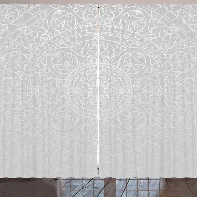 Produktbild von ARANDE Grau und Weiß Gardine, Orientalischer dekorativer traditioneller arabischer marokkanischer ethnischer authentischer Design-Druck, 280 x 245 cm, Grau