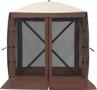 Produktbild von SucceBuy Pop-Up-Pavillon-Zelt, 4-seitiger Sonnenschutz mit abnehmbaren Sichtschutzwänden und Netzfenstern, 6 x 6 Fuß großes, schnell montierbares Sichtschutzzelt mit Moskitonetz, braun