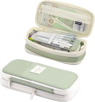 Zdjęcie produktu dla Etui na ołówki, Etui na ołówki o dużej pojemności, Płótno, Możliwość prania, Otwierane poziomo, Odpowiednie dla uczniów, chłopców/dziewcząt, Przenośne, Zielone