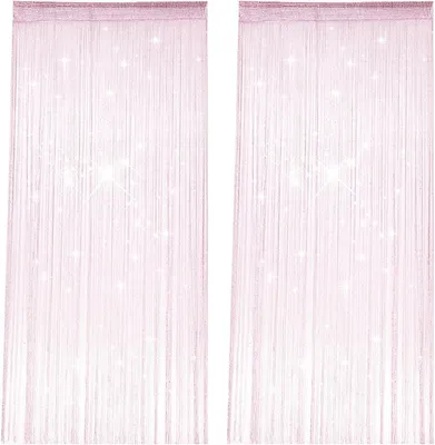 Set aus 2 Drahtvorhängen 100 x 200 cm mit glänzender Fransen, rosa Fliegengitter für Wohnzimmer und Schlafzimmer, dekorative