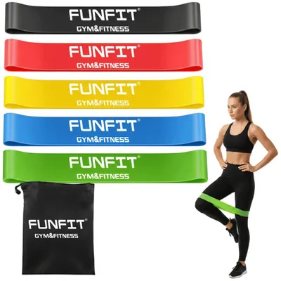 Zdjęcie produktu dla Taśmy oporowe do ćwiczeń FUNFIT GYM&FITNESS zestaw 5 szt. gumy fitness trening siłowy