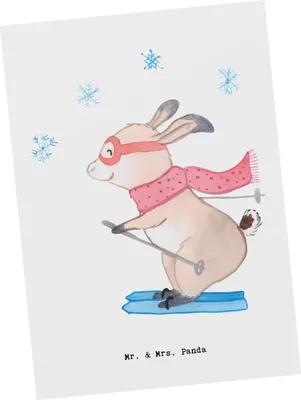 Produktbild von Mr. & Mrs. Panda Postkarte Skilehrer Herz - Weiß - Geschenk, einzelkarte, Grußkarte, Ansichtskarte, Postkarten, Ansichtskarten