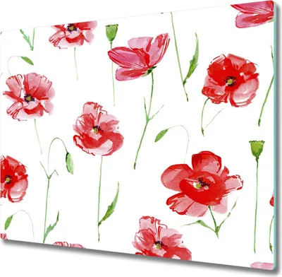 Produktbild von Glas Herdabdeckplatte 60x52 cm Spritzschutz Glasabdeckplatte Schneidebrett Mohnblumen