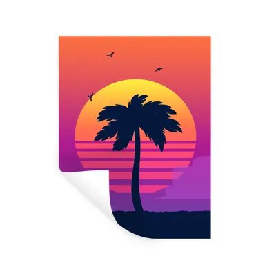 Produktbild von MuchoWow® Wandtattoo Wandsticker Wandaufkleber Palme - Scherenschnitt - Sommer 90x120 cm Selbstklebend und Repositionierbar - Faltenfrei