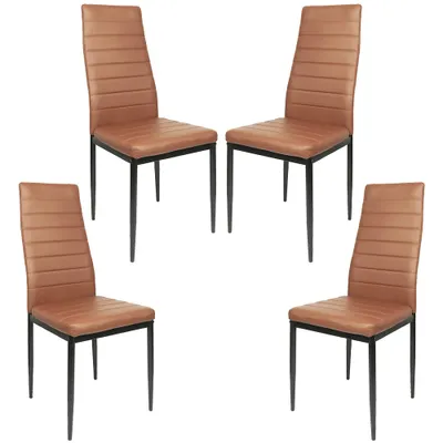 Image de lot de 4 chaises de salle à manger Chaise de cuisine en similicuir Pieds en métal Chaise rembourrée marron