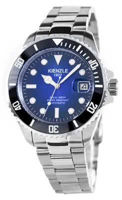 Produktbild von Kienzle Taucheruhr Automatik Miyota 8215, 40 mm, 20 ATM wasserdicht, schwarze Keramiklünette, blaues Farbverlauf Zifferblatt, Edelstahlband 20 mm