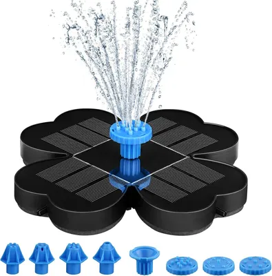 Produktbild von Solarbrunnen, Solar Springbrunnen, 3,5W DIY Solar Wasserpumpe mit 8 Düsen, Vierblättriges Kleeblatt Design Solar Teichpumpe