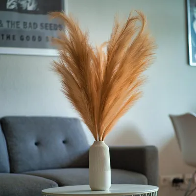 Produktbild von LAYBA Künstliches Pampasgras 3er-Set Orange 100 cm, 18 Federn, Kunstpflanze Ziergras für Bodenvase, Boho Deko, Wohnzimmer und Event