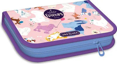 Image de ARS UNA Ecole Trousse à crayons Doggy Friends - chiens, remplie, rose-violet, pour filles