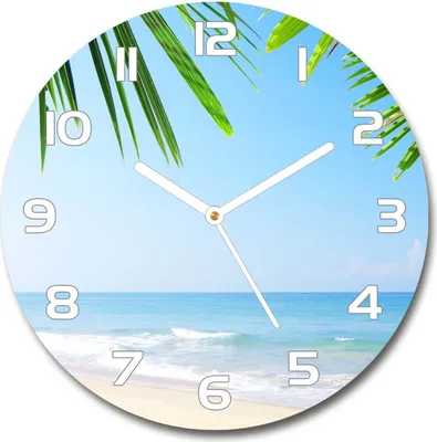 Produktbild von Wanduhr aus Glas 30fi Glasbild Glasuhr Gehärtetes Glas - weisse-zeiger - Tropical beach