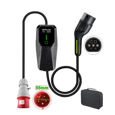 Zdjęcie produktu dla 5M 11KW 3-fazowy kabel do ładowania samochodu elektrycznego 55mm ładowarka samochodu elektrycznego typ 2 6-16A 5M ogólny czarny