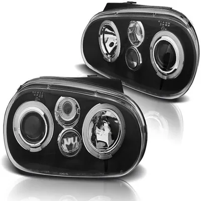 Productafbeelding van LED-angel eyes koplampen, geschikt voor VW Golf 4 (1997-2003), zwart