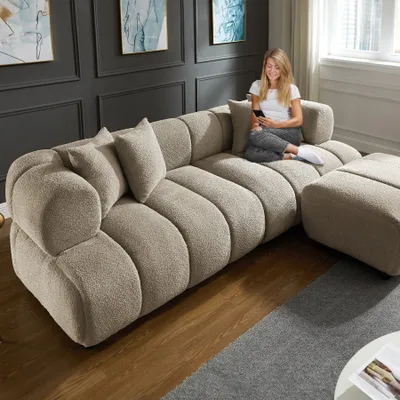Produktbild von riess-ambiente Modernes XXL Sofa ADLON 255cm beige Bouclé Federkern inkl. Kissen Couch Bigsofa Polstercouch