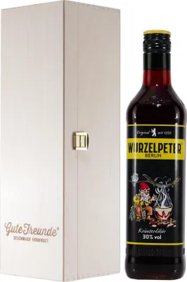 Produktbild von Wurzelpeter - Kräuterlikör mit Geschenk-Holzkiste