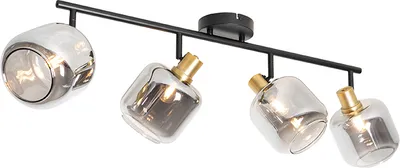 Produktbild von QAZQA - Modern DeckenSpot I Spotlight I Deckenspot I Deckenstrahler I Strahler I Lampe I Leuchte Schwarz mit Gold I Messing mit Rauchglas 4-flammig Spotbalken-flammig - Zuzanna I Wohnzimmer I Schlafzi