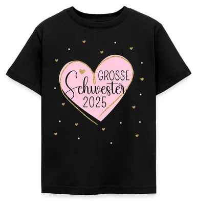 Produktbild von Spreadshirt Große Schwester 2025 Herz Geschwister Kinder T-Shirt, 122/128 (7-8 Jahre), Schwarz