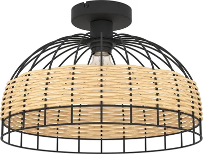 Produktbild von EGLO Deckenlampe Anwick, Deckenleuchte Vintage, Boho, Wohnzimmerlampe aus Stahl und Rattan in Schwarz, Natur, Küchenlampe, Flurlampe Decke, E27
