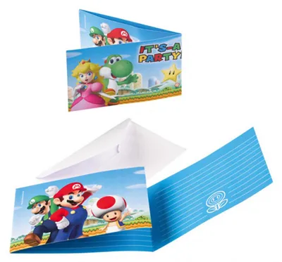 Productafbeelding van Super Mario uitnodigingen - 8x stuks - inclusief enveloppen - kinderfeestje kaarten - kinderpartijtje - verjaardag