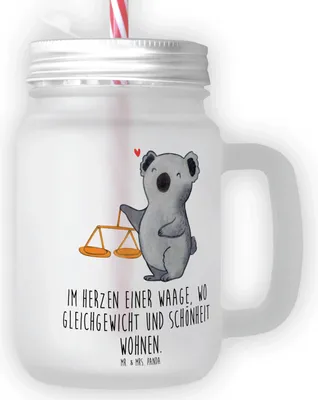 Produktbild von Mr. & Mrs. Panda Glas Waage Astrologie - Transparent - Geschenk, Tierkreiszeichen, Eiskaffee, mit deckel, Sternzeichen, Cocktailglas, Geburtstagsgeschenk, Trinkglas