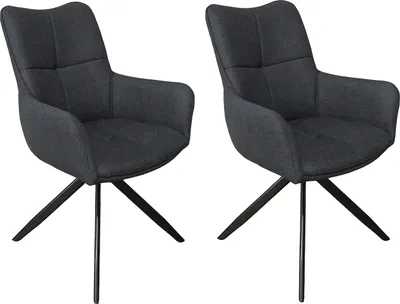 Produktbild von byLIVING Esszimmerstuhl 2er Set HAMILTON drehbar 360 Grad, Webstoff dunkelgrau, Metallgestell schwarz, Küchenstuhl mit Armlehnen, Maße: B 57, H 90, T 63 cm