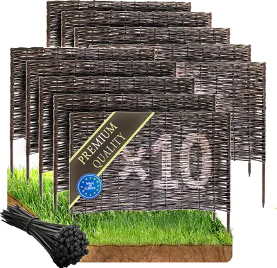 Produktbild von Wicker garden Imprägniert Premium 10er Beetbegrenzung Set aus Weide - 60 x 20 cm Weidengeflecht für Beete, Rasen und Gartenwege - Natürliche Abgrenzung Gartenzaun Weidezaun - vielen Größen