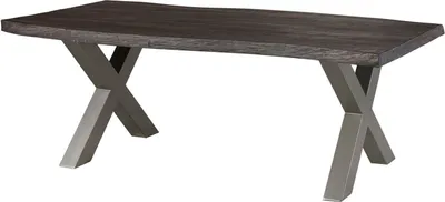 Image de MASSIVMOEBEL24 | Table à manger 200x100 en bois de manguier laqué taupe gris pieds en X gris FREEFORM 5