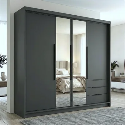 Produktbild von Geräumiger vier-türiger Kleiderschrank VIVO mit Schubladen und Metallgriffen – modernes Design
