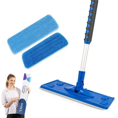 Produktbild von Silva Mikrofaser Wischmop - Bodenwischer Set mit Soft Touch Griff, 360° Drehgelenk & Teleskopstiel – Mop Set mit Trocken und Wand