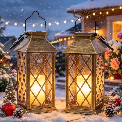 Solar-Laternen 2er-Set, 22 cm, Flammeneffekt, warmweiß, IP44