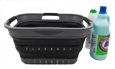 Produktbild von Faltbarer 19L Wäschekorb, Grau/Schwarz, Opbergbehälter