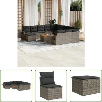 Produktbild von The Living Store 13-tlg. Garten-Sofagarnitur mit Kissen Grau Poly Rattan