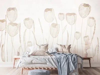 Produktbild von Vlies Fototapete Blumen 400x280 cm Tapeten Wandtapete XXL Pflanzen Natur Boho lineare Zeichnung beige weiß b-A-10288-a-a