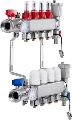 Produktbild von SucceBuy 4-Zweig-Wärmeverteilungsverteiler, 1/2-Zoll-PEX-Rohrverteiler, Edelstahl-PEX-Verteiler für hydronische Fußbodenheizung, Wärmeverteilungs-PEX-Verteilersatz mit 1/2-Zoll-Adaptern