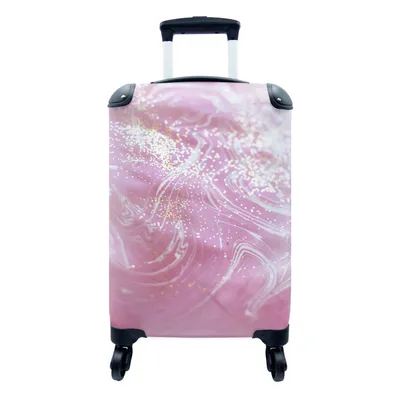 Produktbild von MuchoWow® Koffer Handgepäck Trolley Rollkoffer Kleine Reisekoffer mit 4 Rollen - Marmor - Rosa - Weiß - Glitter - Cabin Size < 55x40x23 cm & 55x40x20 cm - Fotokoffer - Kabinenkoffer - Boardgepäck - Reise-Box - Reisekoffer - Reisegepäck - Koffer mit Bild - Trolley für Kinder