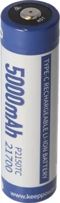 Produktbild von 21700 Li-ion batéria 5000mAh Li-Ion 3,7V - 3,6V 76,2x21,4mm s ochranou PCB vrátane možnosti nabíjania cez USB-C P2150TC (bez kábla)