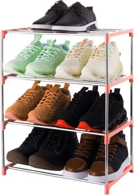 Image de Étagère à chaussures en plastique à 4 compartiments pour l'entrée et l'armoire (rose)