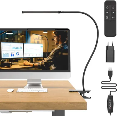 Immagine prodotto di Lampada da scrivania a LED - Lampada da lettura flessibile - Comfortevole per la lettura - Con telecomando - Braccio da 70 cm - Colore nero