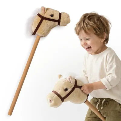Immagine prodotto di Mamabrum Hobby Horse Beige 80 cm – Cavallo a dondolo per bambini con testa in morbido peluche e redini, Hobby Horsing a partire dai 18 mesi
