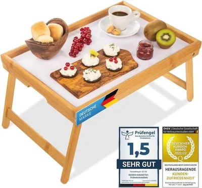 Productafbeelding van Bamboe Ontbijt Dienblad met Inklapbare Poten - Serveerblad voor Bed en Tafel