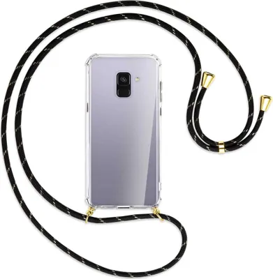 Produktbild von Handykette Backcover-Schutzhülle mit Band (Metall goldfarben) für Samsung Galaxy A8 Plus 2018 - schwarz/gold