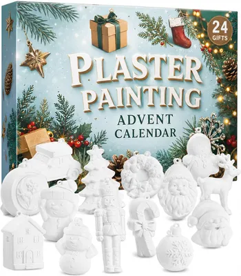 Imagen del producto de Calendario de Adviento 2026, con 24 figuras de yeso para pintar, un kit de pintura creativo para la época navideña