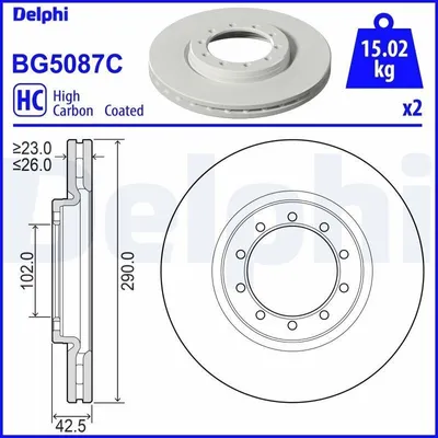 Produktbild von 2x DELPHI Bremsscheibe BG5087C für RENAULT Master Pro Kastenwagen (FH__) 42 5mm