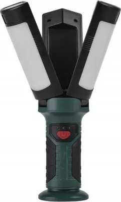 A portable LED work light with three adjustable light panels.