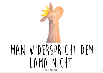 Produktbild von Mr. & Mrs. Panda Wandbild Lamakopf König DIN A6 - Weiß - Geschenk, Vorgesetzter, Papa, Blechtafel, Lama, tafel, Chef, Lamas, Schild, Türschild, Metallschild