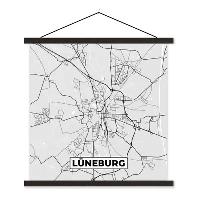 Produktbild von MuchoWow® Textilposter Deutschland - Stadtplan - Karte - Lüneburg 60x60 cm mit schwarzem Rahmen - Posteraufhänger