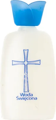 Produktbild von Weihwasserflasche, klein, Kunststoff, weiß und blau, 10,5 cm